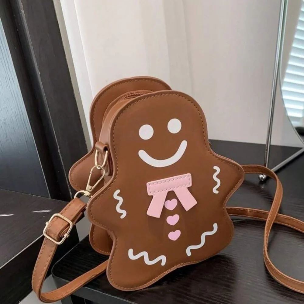 Gingerbread Man Brown Leather Crossbody Bag